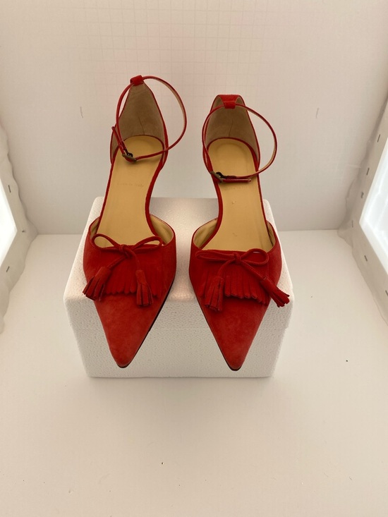 J. Crew Shoes - J. Crew Red Suede Pointed-Toe Ankle-Strap Heels with Tassel Bow